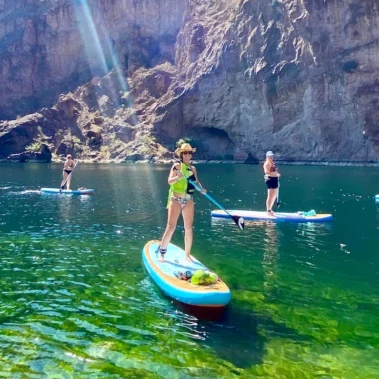 Sunset paddle boarding session at Lake Mead